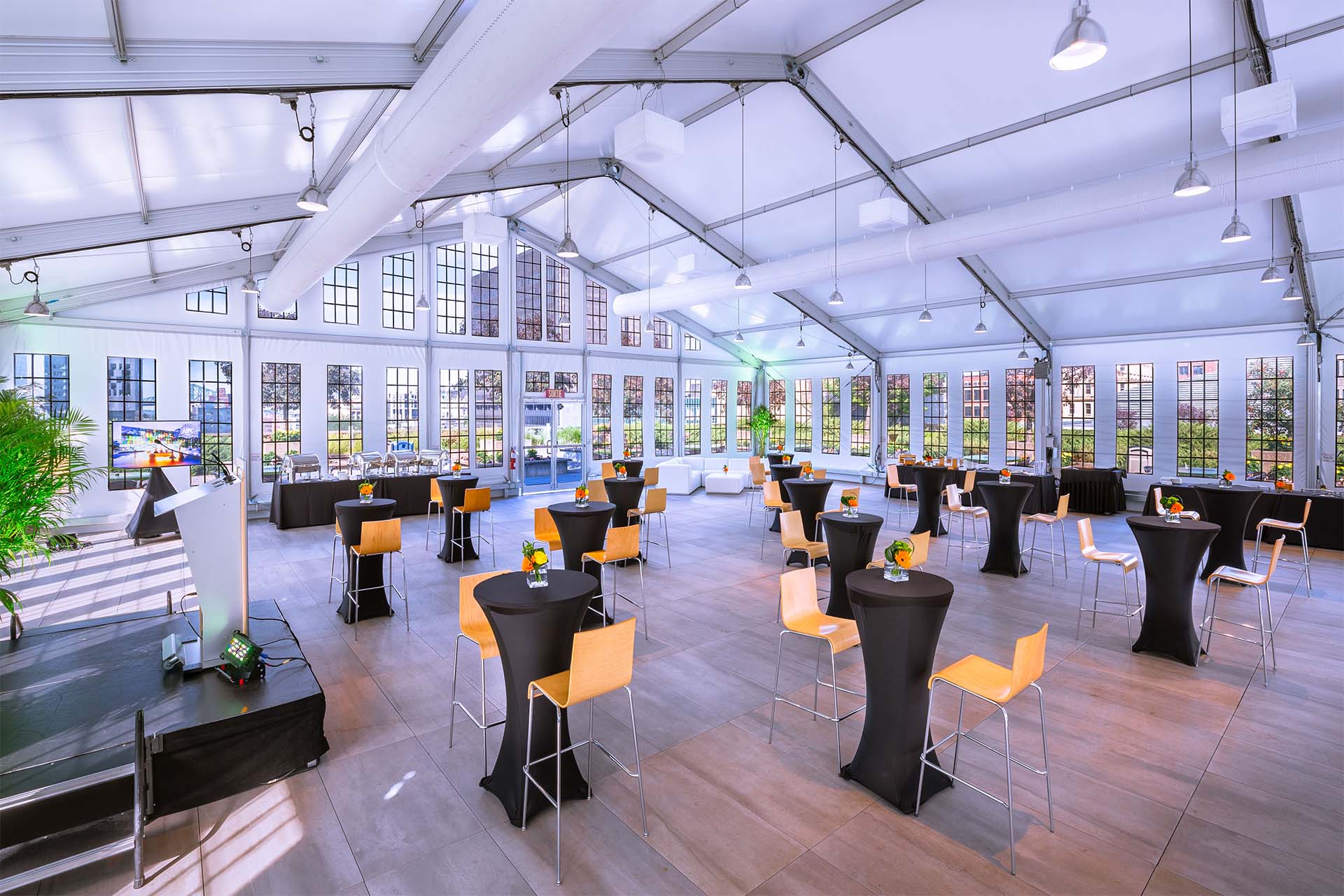 Engineered clearspan fabric structure tent rental in Michigan