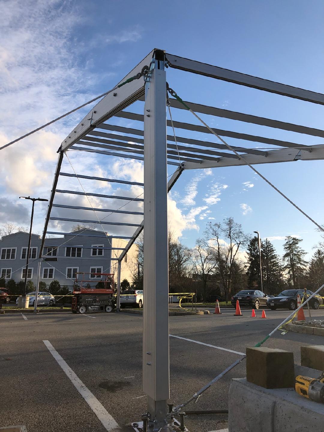 Business Recovery Structure — Temporary Operations Facility Temporary storage and business recovery structure tent for emergency operations providing covered workspace during business disruptions