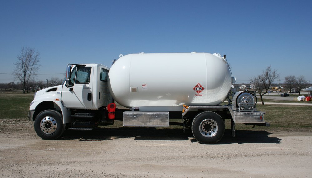 DOT-certified propane delivery truck for on-site refueling