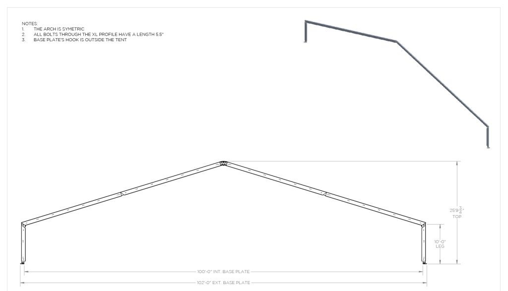 100′ wide structure tent diagram