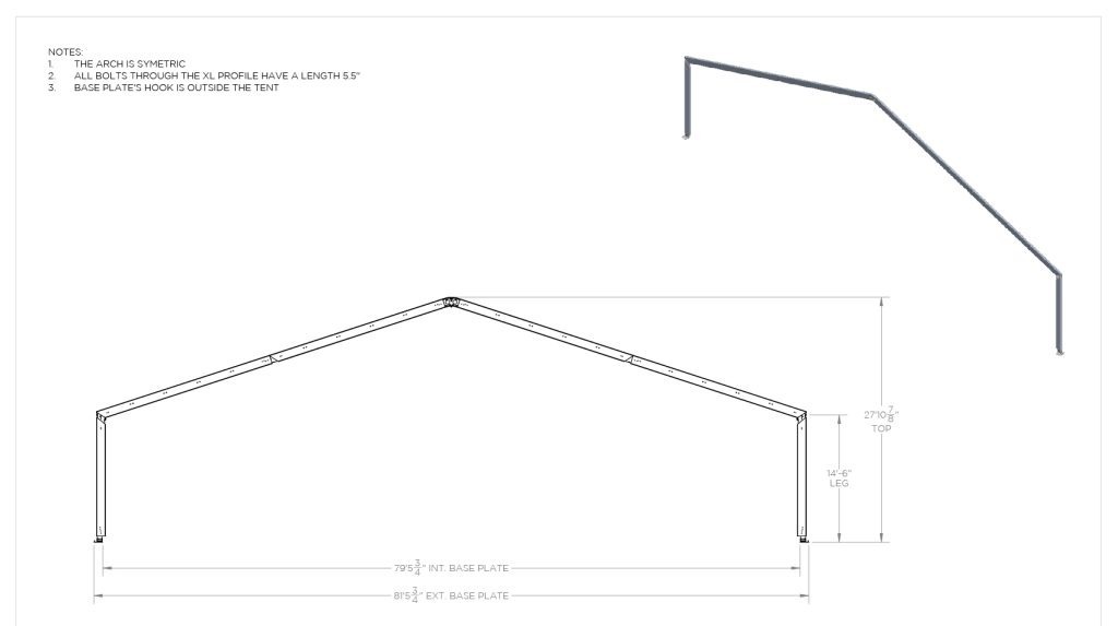 80’x Structure – 14.5′ Leg — technical diagram with dimensions