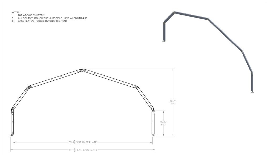 55′ Dome Structure — technical diagram with dimensions